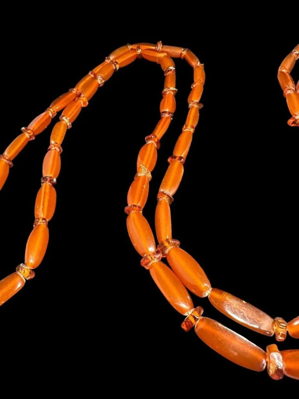 Vintage Art Deco Baltic Amber Carnelian Agate Beaded Long Necklace 50 in